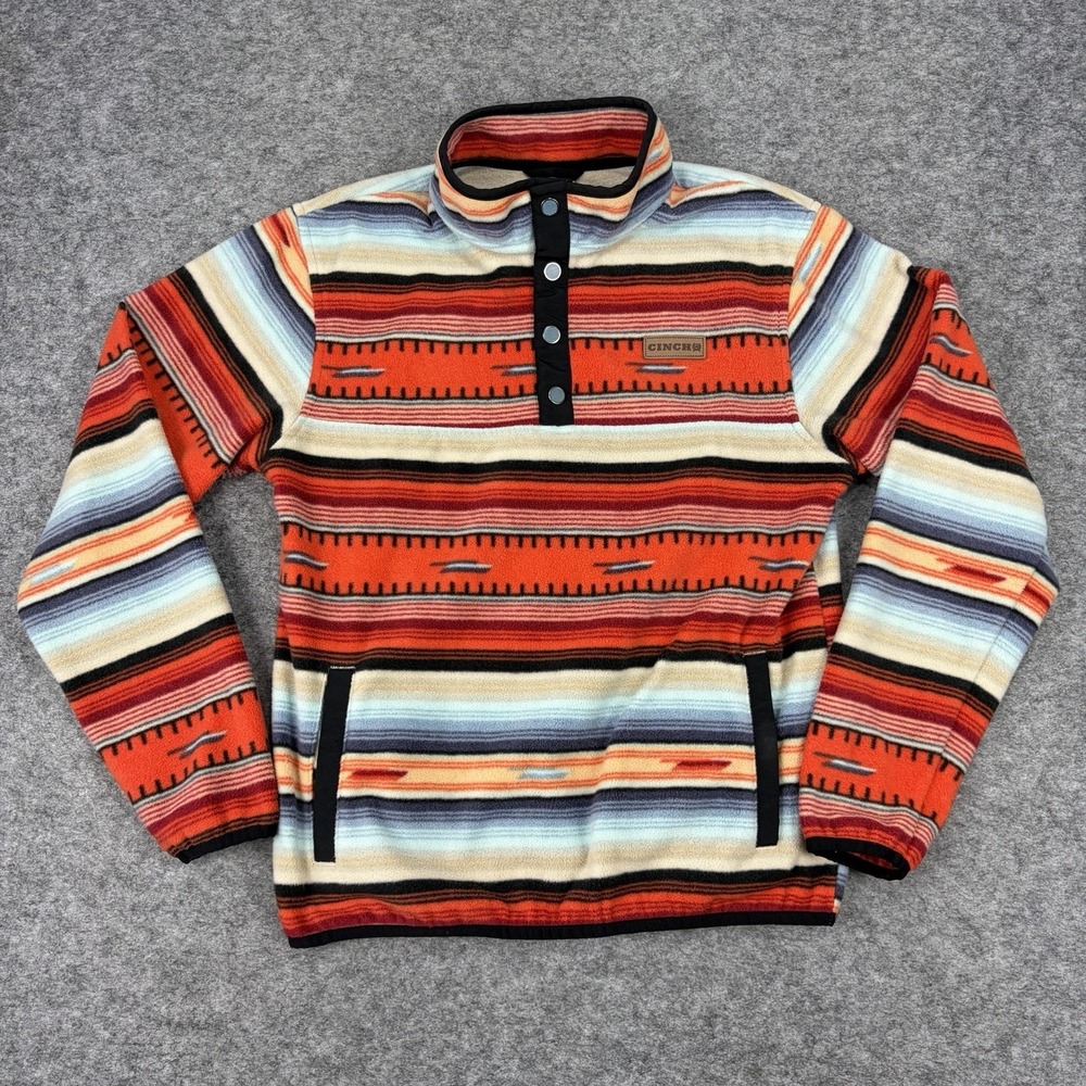 Cinch Kids XL Pullover Fleece Jacket 1/4 Snap Western Aztec Orange Blue